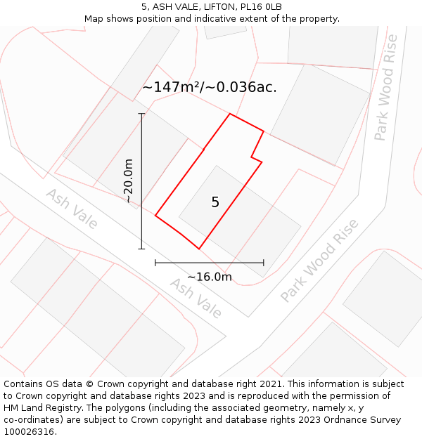 5, ASH VALE, LIFTON, PL16 0LB: Plot and title map
