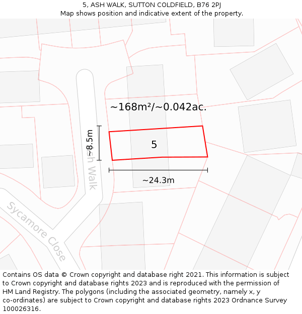 5, ASH WALK, SUTTON COLDFIELD, B76 2PJ: Plot and title map