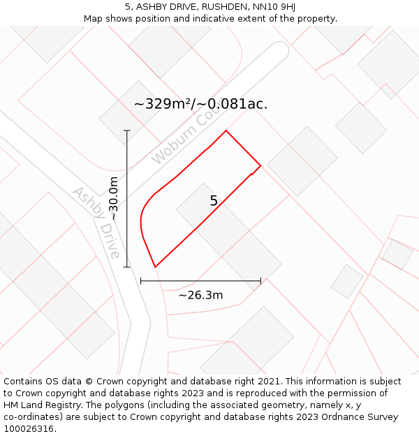 5, ASHBY DRIVE, RUSHDEN, NN10 9HJ: Plot and title map