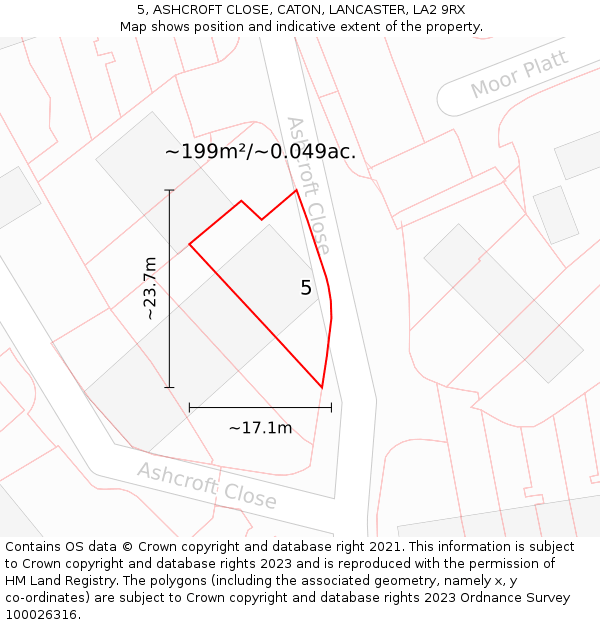 5, ASHCROFT CLOSE, CATON, LANCASTER, LA2 9RX: Plot and title map