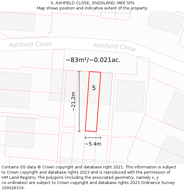 5, ASHFIELD CLOSE, SNODLAND, ME6 5FN: Plot and title map