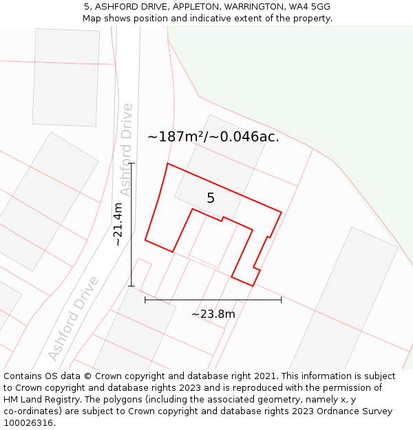5, ASHFORD DRIVE, APPLETON, WARRINGTON, WA4 5GG: Plot and title map