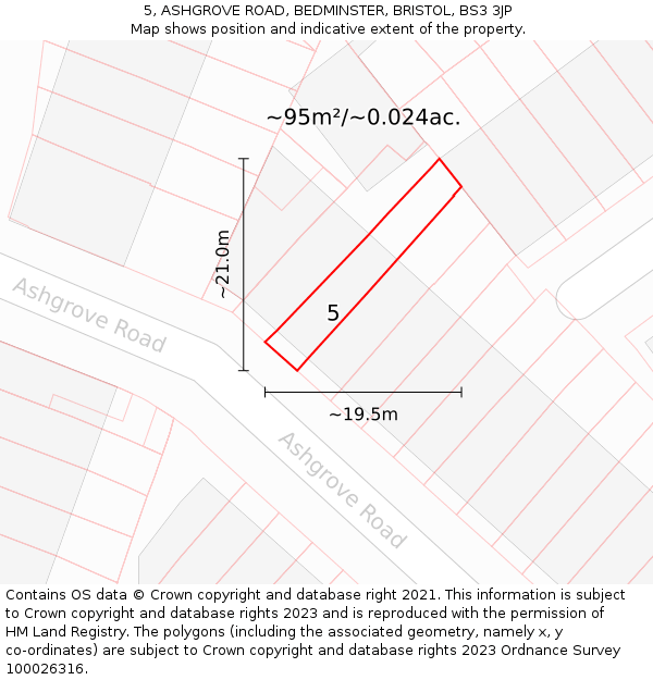 5, ASHGROVE ROAD, BEDMINSTER, BRISTOL, BS3 3JP: Plot and title map