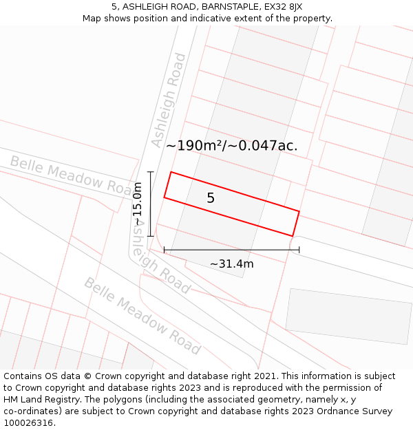 5, ASHLEIGH ROAD, BARNSTAPLE, EX32 8JX: Plot and title map