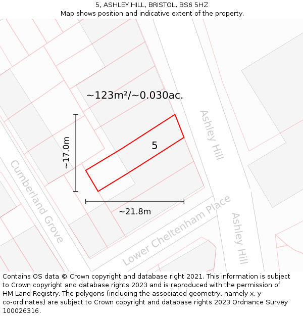 5, ASHLEY HILL, BRISTOL, BS6 5HZ: Plot and title map