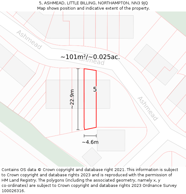 5, ASHMEAD, LITTLE BILLING, NORTHAMPTON, NN3 9JQ: Plot and title map