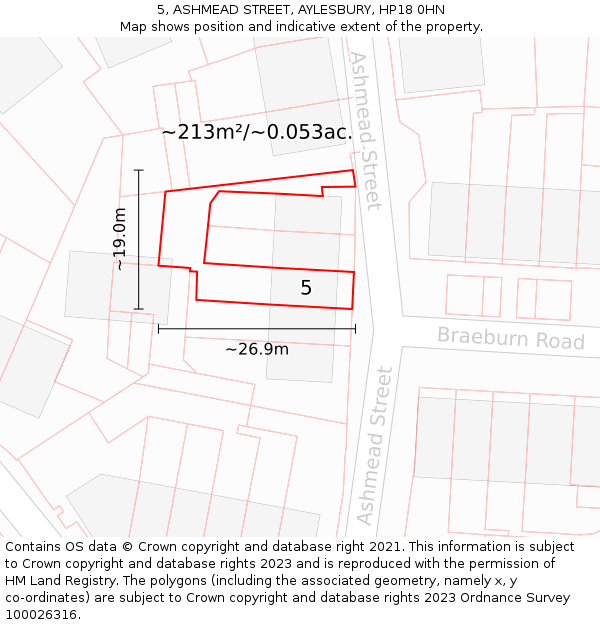 5, ASHMEAD STREET, AYLESBURY, HP18 0HN: Plot and title map