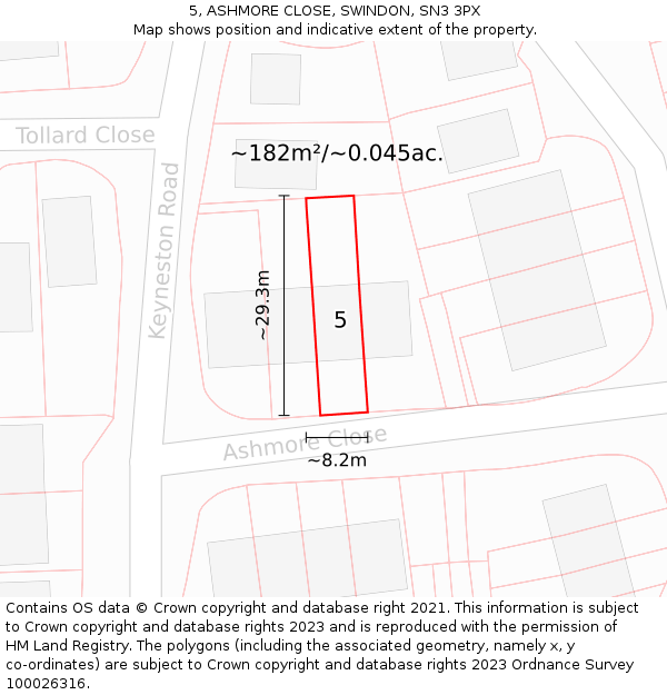5, ASHMORE CLOSE, SWINDON, SN3 3PX: Plot and title map