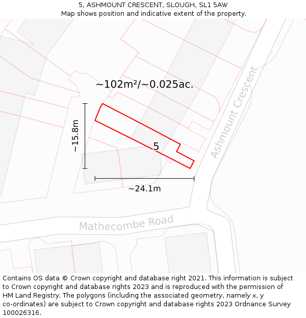 5, ASHMOUNT CRESCENT, SLOUGH, SL1 5AW: Plot and title map