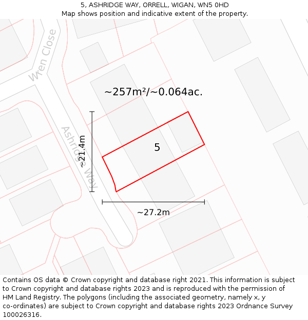 5, ASHRIDGE WAY, ORRELL, WIGAN, WN5 0HD: Plot and title map