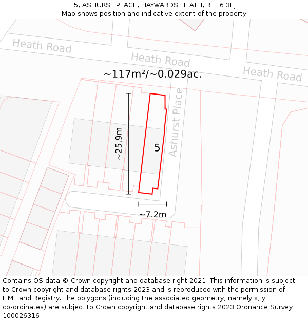 5, ASHURST PLACE, HAYWARDS HEATH, RH16 3EJ: Plot and title map