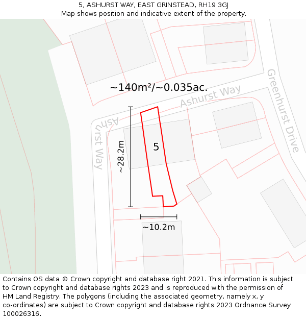 5, ASHURST WAY, EAST GRINSTEAD, RH19 3GJ: Plot and title map