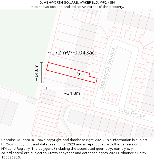 5, ASHWORTH SQUARE, WAKEFIELD, WF1 4SN: Plot and title map