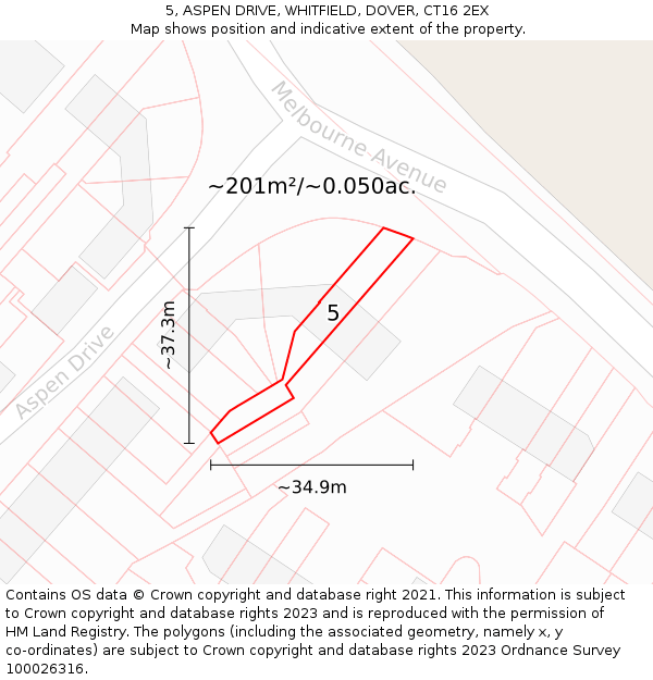 5, ASPEN DRIVE, WHITFIELD, DOVER, CT16 2EX: Plot and title map