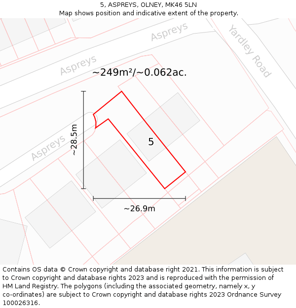 5, ASPREYS, OLNEY, MK46 5LN: Plot and title map