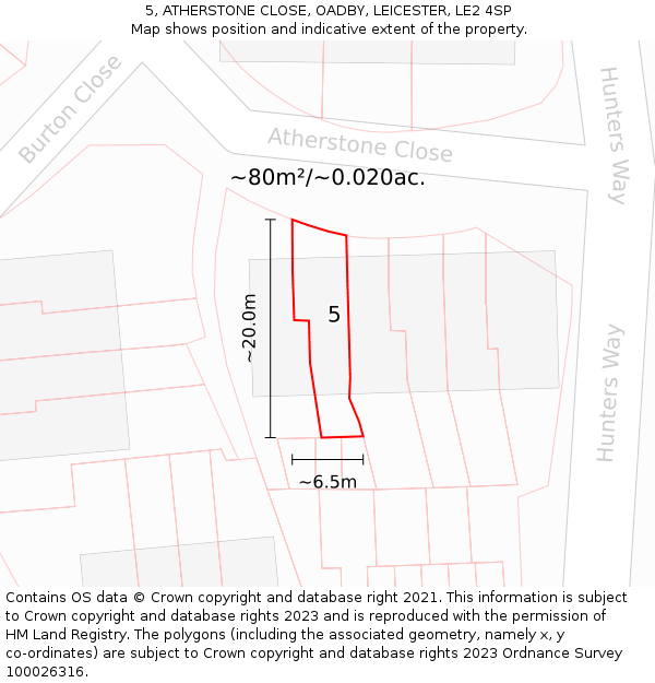 5, ATHERSTONE CLOSE, OADBY, LEICESTER, LE2 4SP: Plot and title map
