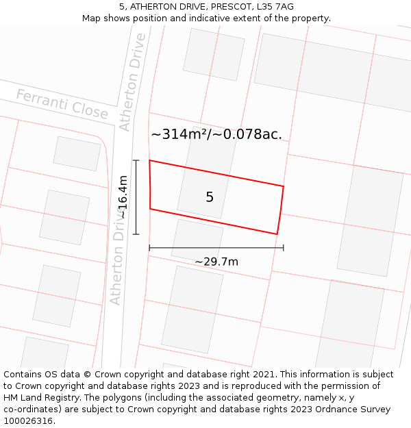 5, ATHERTON DRIVE, PRESCOT, L35 7AG: Plot and title map