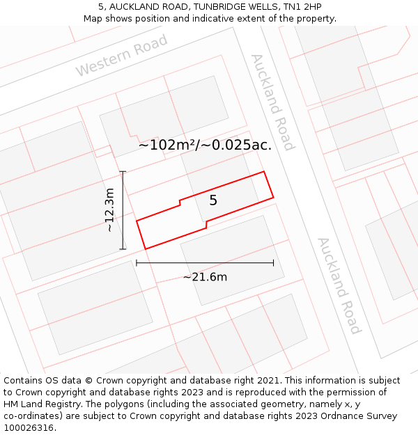 5, AUCKLAND ROAD, TUNBRIDGE WELLS, TN1 2HP: Plot and title map