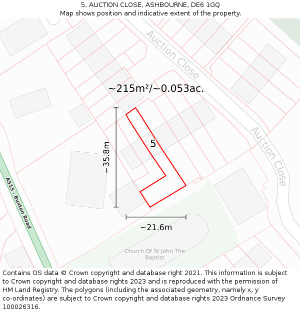 5, AUCTION CLOSE, ASHBOURNE, DE6 1GQ: Plot and title map