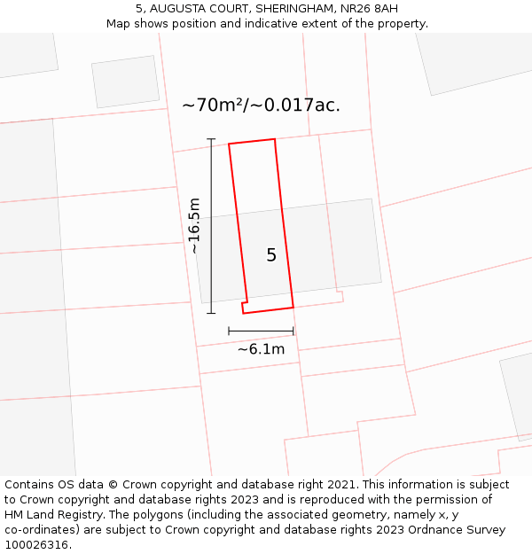 5, AUGUSTA COURT, SHERINGHAM, NR26 8AH: Plot and title map