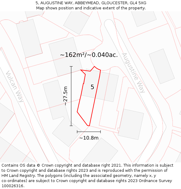 5, AUGUSTINE WAY, ABBEYMEAD, GLOUCESTER, GL4 5XG: Plot and title map