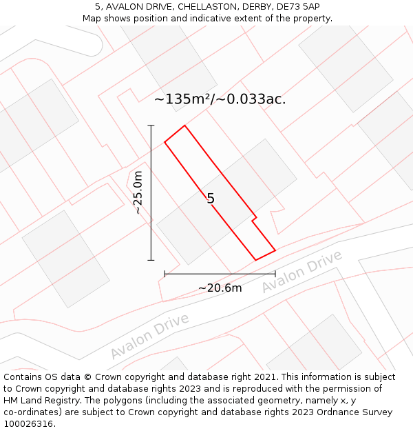 5, AVALON DRIVE, CHELLASTON, DERBY, DE73 5AP: Plot and title map