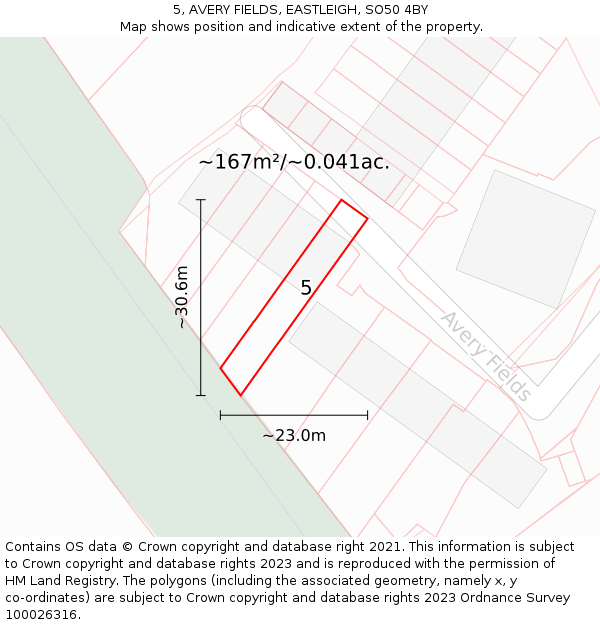 5, AVERY FIELDS, EASTLEIGH, SO50 4BY: Plot and title map