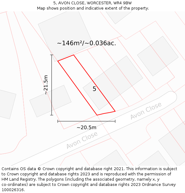 5, AVON CLOSE, WORCESTER, WR4 9BW: Plot and title map