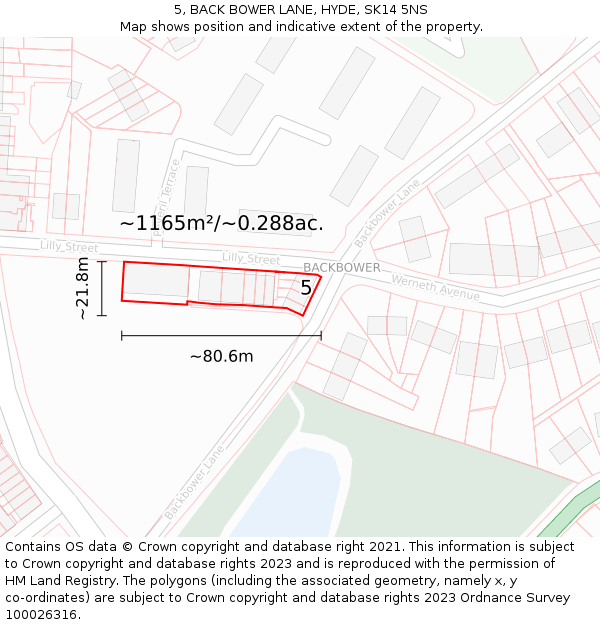 5, BACK BOWER LANE, HYDE, SK14 5NS: Plot and title map