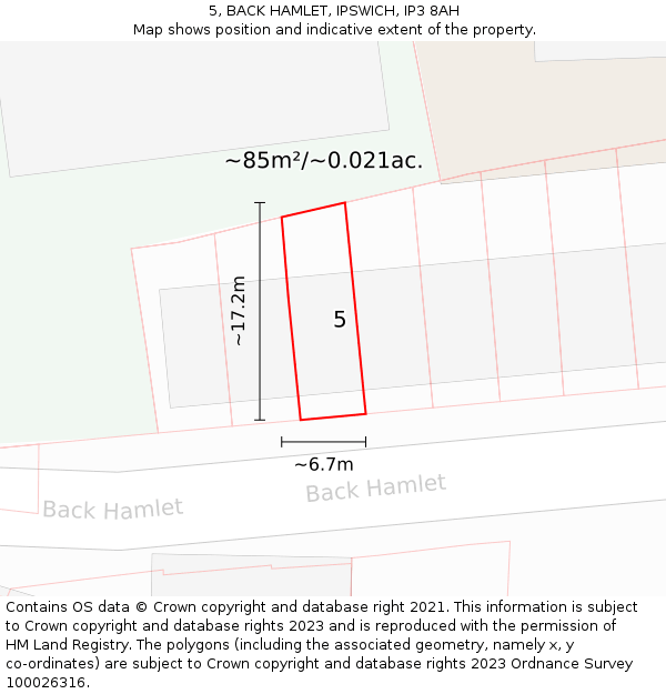 5, BACK HAMLET, IPSWICH, IP3 8AH: Plot and title map
