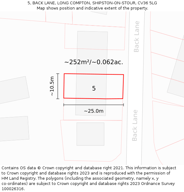 5, BACK LANE, LONG COMPTON, SHIPSTON-ON-STOUR, CV36 5LG: Plot and title map