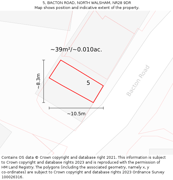5, BACTON ROAD, NORTH WALSHAM, NR28 9DR: Plot and title map