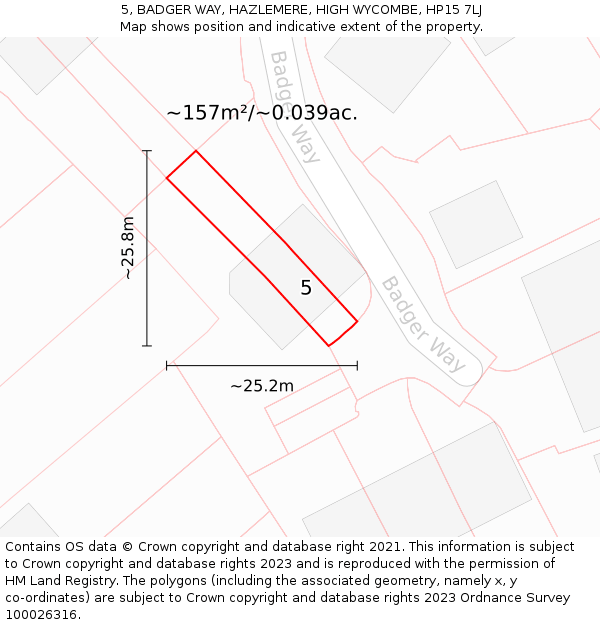 5, BADGER WAY, HAZLEMERE, HIGH WYCOMBE, HP15 7LJ: Plot and title map