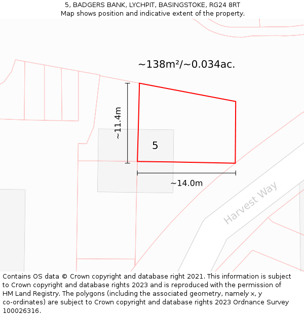 5, BADGERS BANK, LYCHPIT, BASINGSTOKE, RG24 8RT: Plot and title map