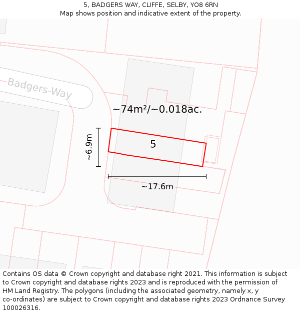 5, BADGERS WAY, CLIFFE, SELBY, YO8 6RN: Plot and title map