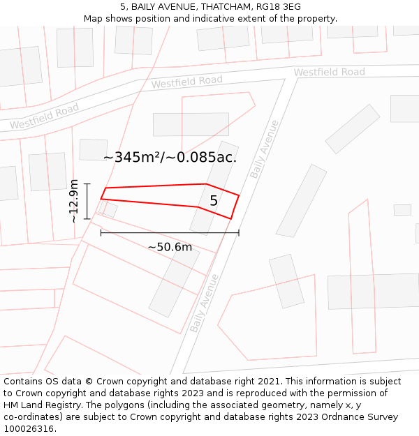 5, BAILY AVENUE, THATCHAM, RG18 3EG: Plot and title map