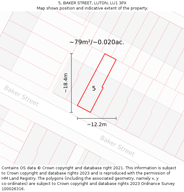 5, BAKER STREET, LUTON, LU1 3PX: Plot and title map