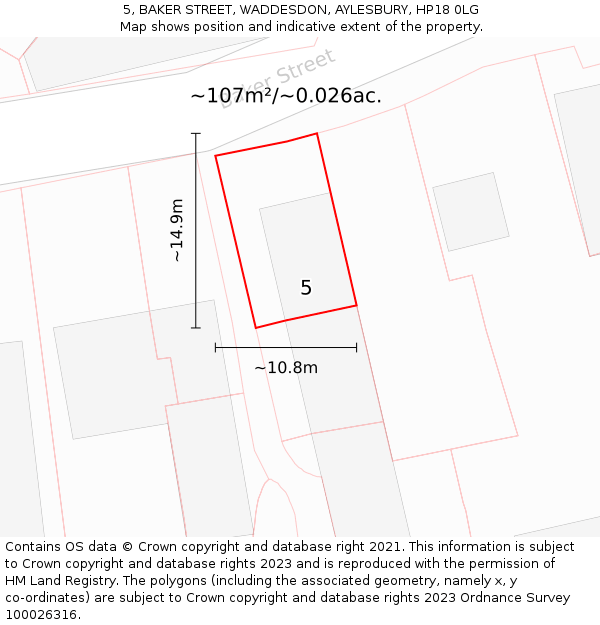 5, BAKER STREET, WADDESDON, AYLESBURY, HP18 0LG: Plot and title map