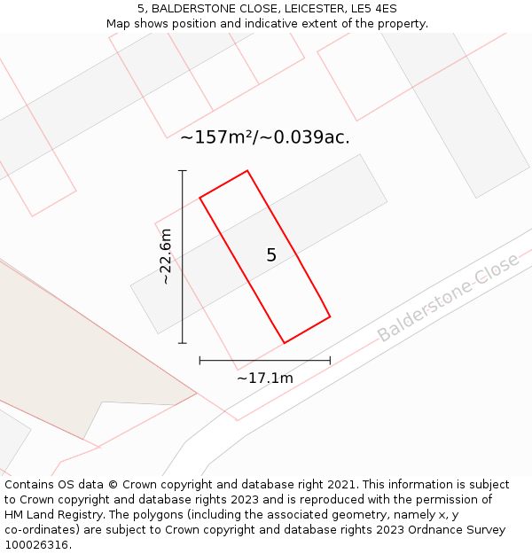 5, BALDERSTONE CLOSE, LEICESTER, LE5 4ES: Plot and title map