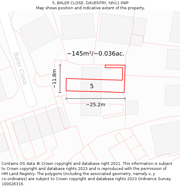 5, BALER CLOSE, DAVENTRY, NN11 0WP: Plot and title map