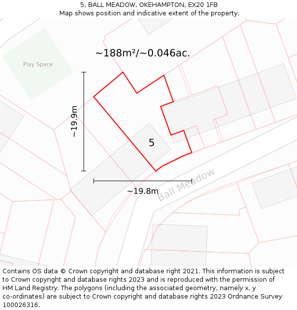 5, BALL MEADOW, OKEHAMPTON, EX20 1FB: Plot and title map