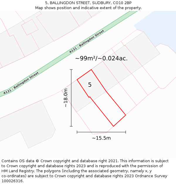 5, BALLINGDON STREET, SUDBURY, CO10 2BP: Plot and title map