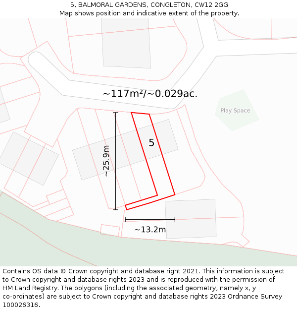 5, BALMORAL GARDENS, CONGLETON, CW12 2GG: Plot and title map