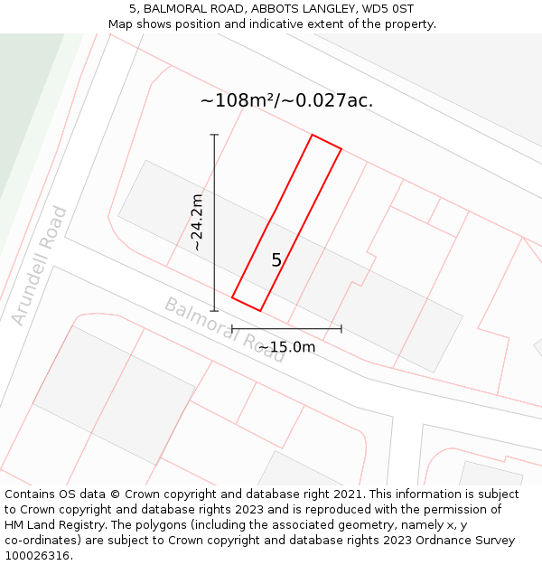 5, BALMORAL ROAD, ABBOTS LANGLEY, WD5 0ST: Plot and title map