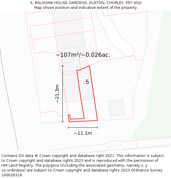 5, BALSHAW HOUSE GARDENS, EUXTON, CHORLEY, PR7 6QG: Plot and title map