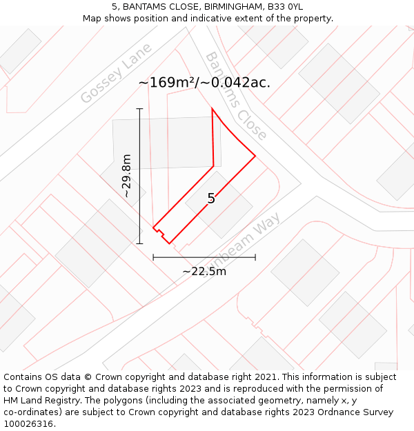 5, BANTAMS CLOSE, BIRMINGHAM, B33 0YL: Plot and title map
