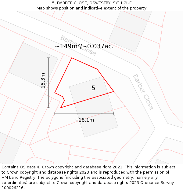 5, BARBER CLOSE, OSWESTRY, SY11 2UE: Plot and title map