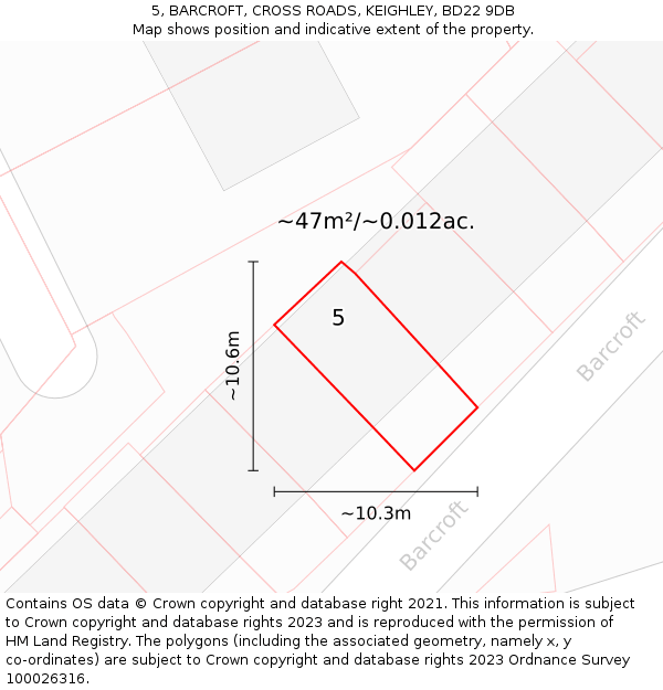 5, BARCROFT, CROSS ROADS, KEIGHLEY, BD22 9DB: Plot and title map