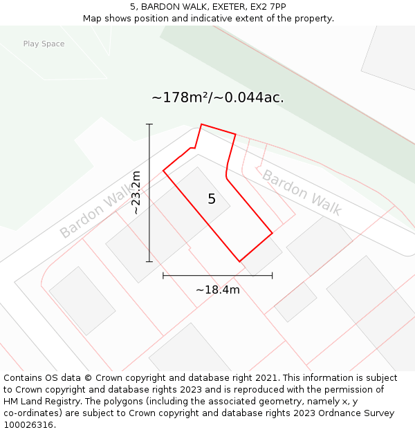 5, BARDON WALK, EXETER, EX2 7PP: Plot and title map
