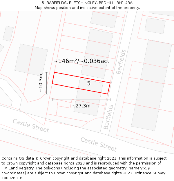 5, BARFIELDS, BLETCHINGLEY, REDHILL, RH1 4RA: Plot and title map